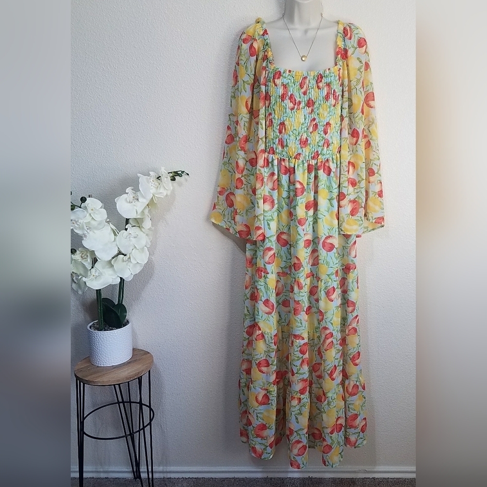Eloquii Peach Tiered Maxi Dress